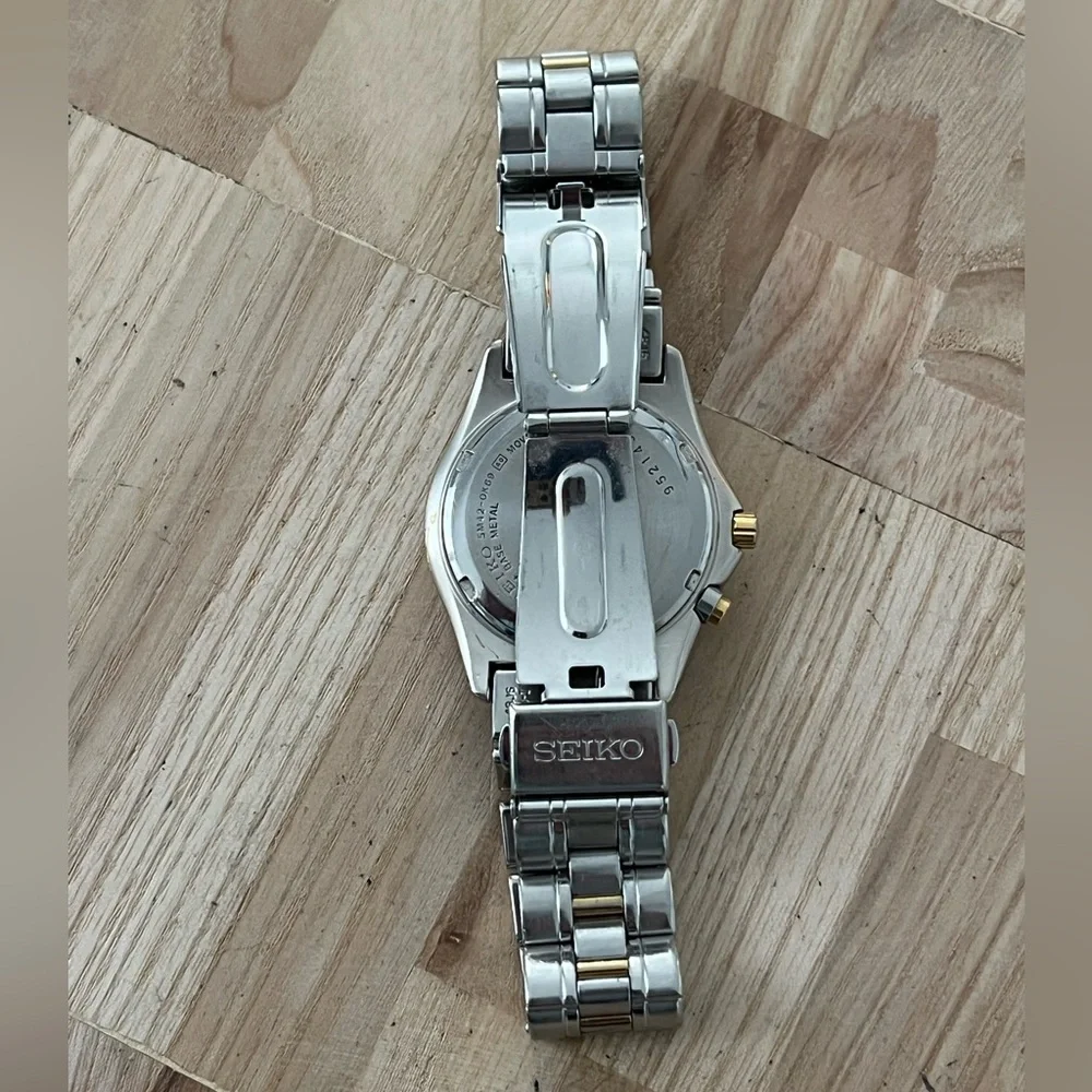 Seiko Kinetic Automatic Vintage Men’s Watch Two-Tone Bracelet White Dial Date